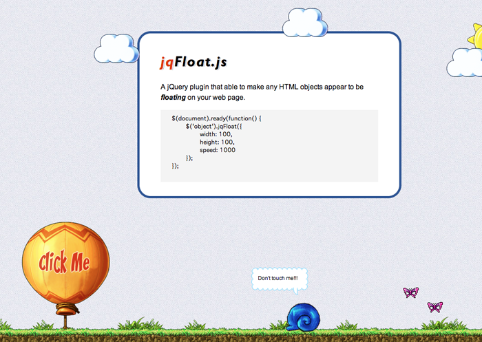 Js 複数の要素を縦にも横にも ふわふわ 動かすjqueryプラグイン Jqfloat Jqueryプラグイン ライブラリ Webデザインの小ネタとtipsのまとめサイト ウェブアンテナ