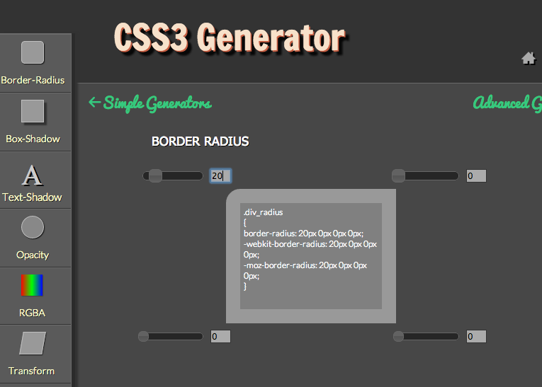 border-radius などのコードをWEB上で簡単に生成できる「CSS3 Generator」