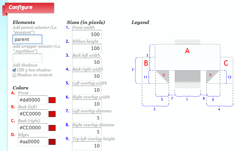 リボン風帯のHTML と CSS をWEB上で生成できる「3D Ribbon Generator」