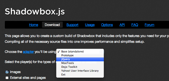 SWF や WMP などの動画ファイルもLightbox 風に表示できるjQueryプラグイン「Shadowbox」