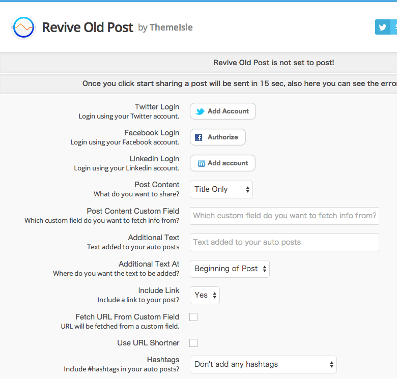 過去の投稿記事を自動でTwitter にツイートできる「Tweet Old Post」プラグイン