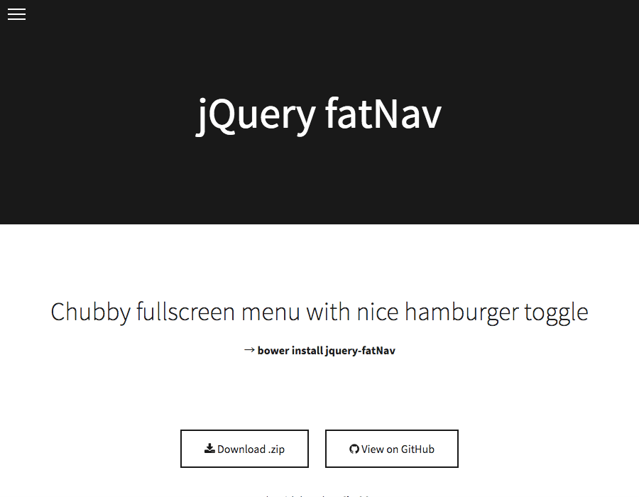 シンプルなフルスクリーンメニューのjQueryプラグイン「jQuery fatNav」
