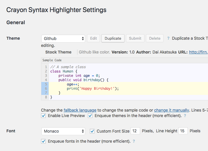 Crayon Syntax Highlighterのページを日本語表示にする方法