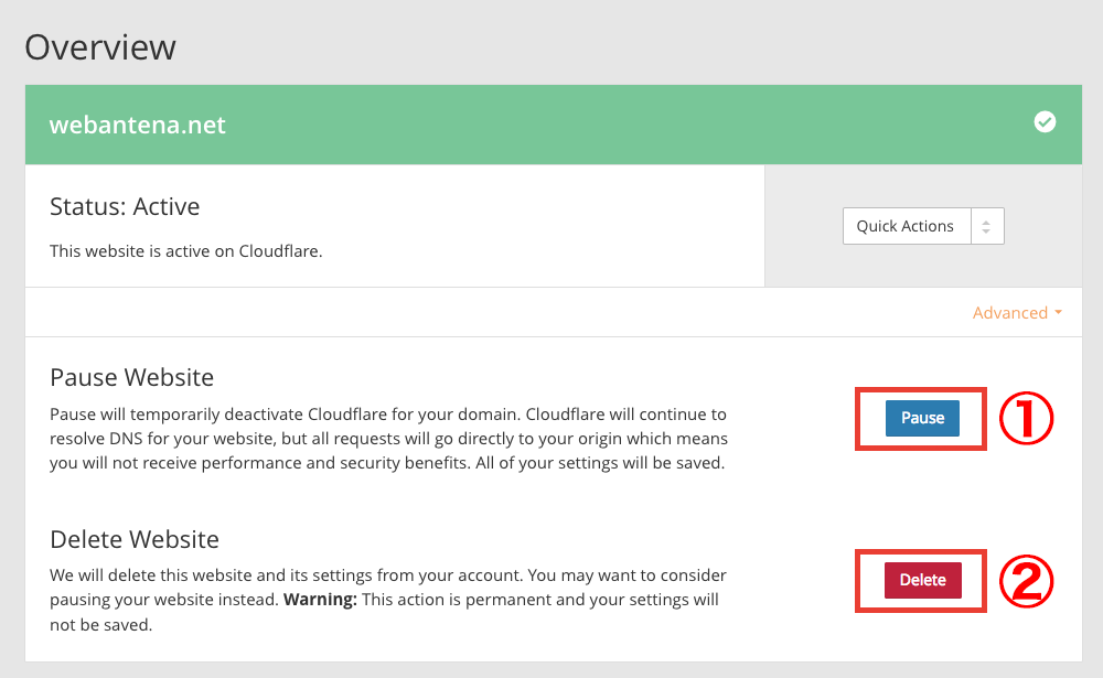 Cloudflareのサービス利用停止手順について